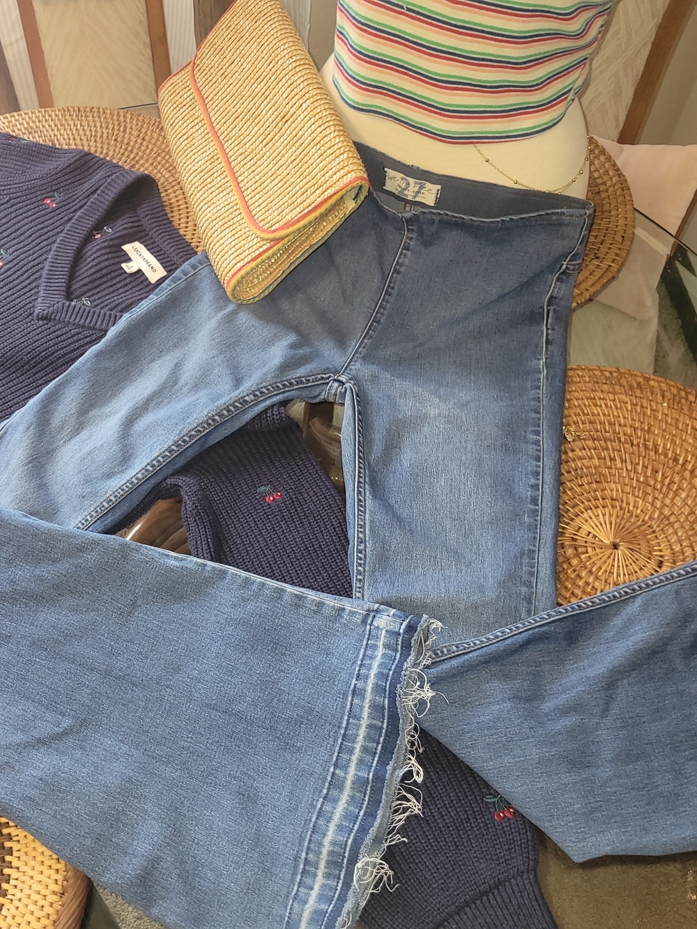We The Free Low Rise Stretch Raw Hem Flare Jeans
